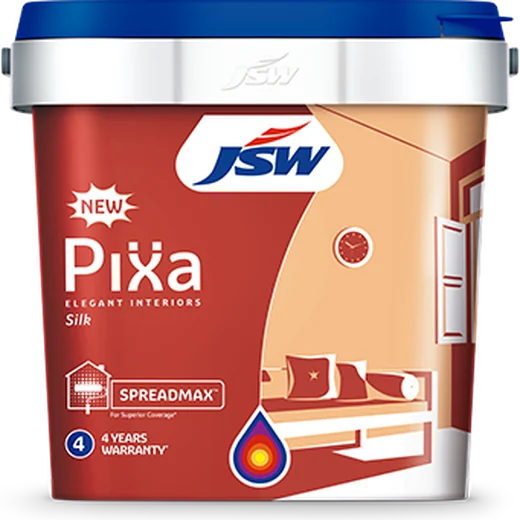 JSW Pixa Elegant Interiors Silk – available at VSHOP paint shop, Bantwal